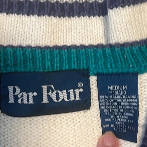 Vintage Par Four Golfer V-Neck Sweater Retro Preppy Cream Green Men's Sz Medium‎ - Picture 7 of 7